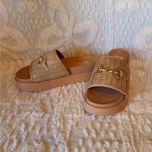 Braided Slip-On Sandals in Tan with Gold Bamboo Accent #510